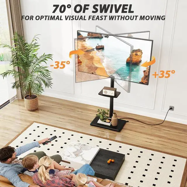 Alt view image 4 of 6 - Eyesoul Floor TV Stand with Power Outlet, TV Mount Stand for 32-60 inch TVs up to 88 lbs, Swivel TV Stand Mount with Height Adjustment and Safety Wood Base for Office, Corner, Max VESA 400x400mm