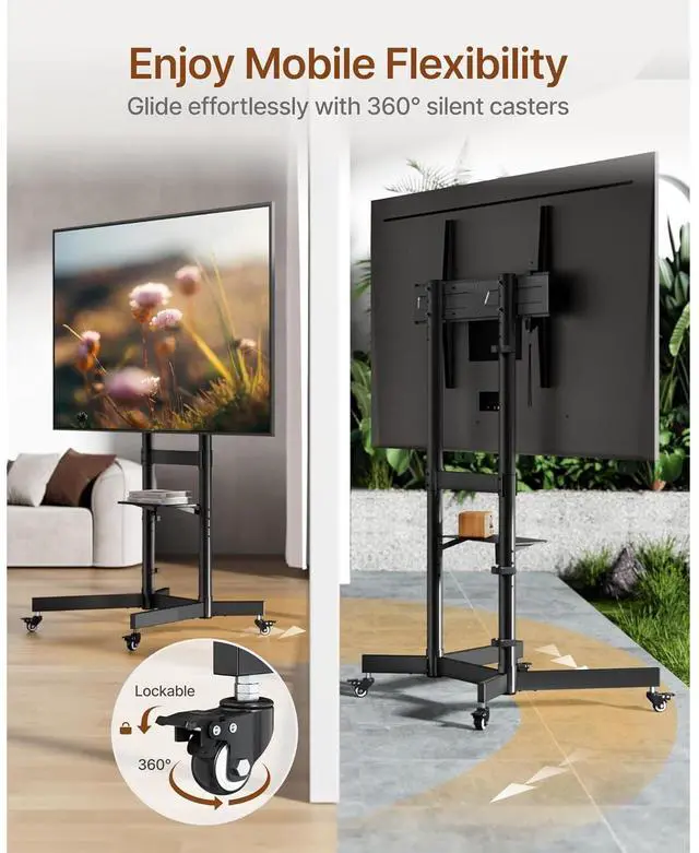 Alt view image 5 of 6 - Eyesoul Heavy-Duty Rolling TV Stand for 55100" Screens  Supports 165 lbs, Stable Mobile TV Cart with Shelf & Locking Wheels, Floor TV Stand, Max VESA 800x600mm, Black