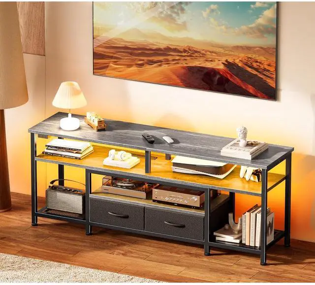 Main image of Eyesoul TV Stand for 55 60 Inch TV, Entertainment Center with Power Outlets and LED Lights, 54 Inch TV Console for Living Room, Media Console with Drawers and Shelves, Grey, 8778HC