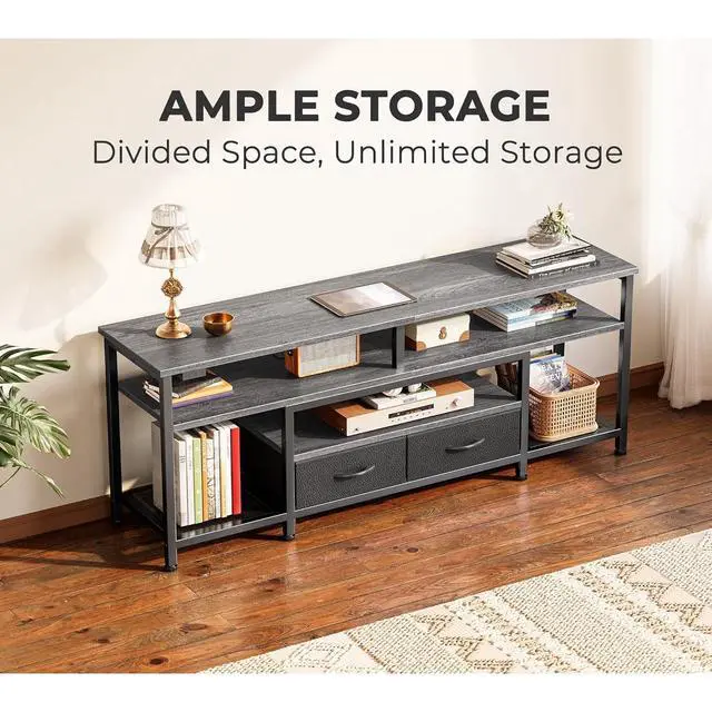 Alt view image 4 of 6 - Eyesoul TV Stand for 55 60 Inch TV, Entertainment Center with Power Outlets and LED Lights, 54 Inch TV Console for Living Room, Media Console with Drawers and Shelves, Grey, 8778HC