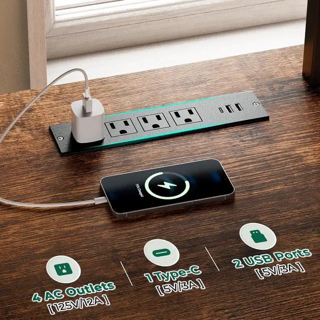 Alt view image 3 of 6 - Eyesoul 63 Inch LED TV Stand for 65 70 Inch TV, Entertainment Center with Open Shelves and Power Outlets, TV Console for Living Room, Media Console with Drawers, Rustic Brown, 8779FC