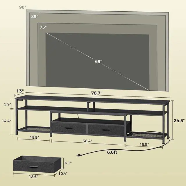 Alt view image 6 of 6 - Eyesoul 79 Inch TV Stand for 85, 90 Inch TV, Entertainment Center with LED Lights and Power Outlets, TV Console with Drawers, Shelves, Type C, PU Leather Surface, for Living Room, Black