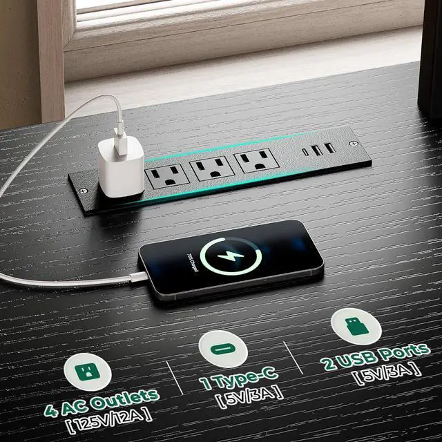 Alt view image 3 of 6 - Eyesoul 79 Inch TV Stand for 85, 90 Inch TV, Entertainment Center with LED Lights and Power Outlets, TV Console with Drawers, Shelves, Type C, PU Leather Surface, for Living Room, Black