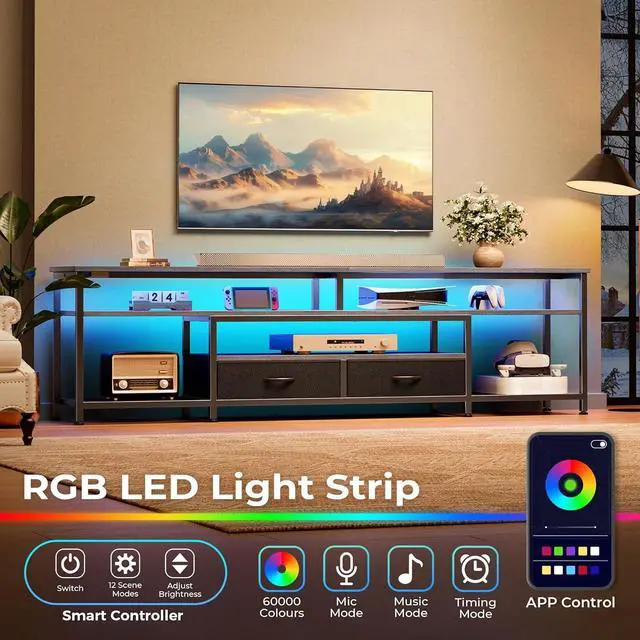 Alt view image 2 of 6 - Eyesoul TV Stand for 75 80 Inch TV, Entertainment Center with Power Outlets and LED Lights, 70.9 Inch TV Console for Living Room, Media Console with Drawers and Shelves, Grey