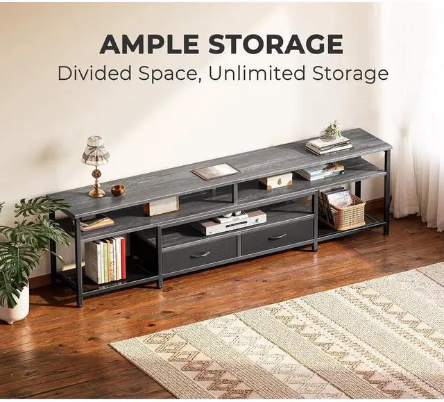 Alt view image 4 of 6 - Eyesoul TV Stand for 75 80 Inch TV, Entertainment Center with Power Outlets and LED Lights, 70.9 Inch TV Console for Living Room, Media Console with Drawers and Shelves, Grey