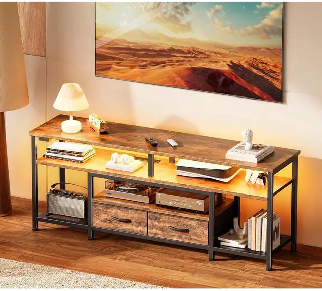 Main image of Eyesoul TV Stand for 55 60 Inch TV, Entertainment Center with Power Outlets and LED Lights, 54 Inch TV Console for Living Room, Media Console with Drawers and Shelves, Rustic Brown, 8778FC