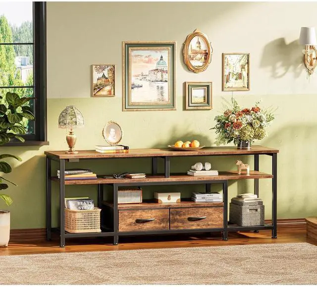 Alt view image 6 of 6 - Eyesoul TV Stand for 55 60 Inch TV, Entertainment Center with Power Outlets and LED Lights, 54 Inch TV Console for Living Room, Media Console with Drawers and Shelves, Rustic Brown, 8778FC