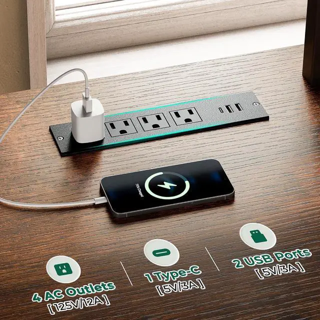 Alt view image 3 of 6 - Eyesoul TV Stand for 55 60 Inch TV, Entertainment Center with Power Outlets and LED Lights, 54 Inch TV Console for Living Room, Media Console with Drawers and Shelves, Rustic Brown, 8778FC