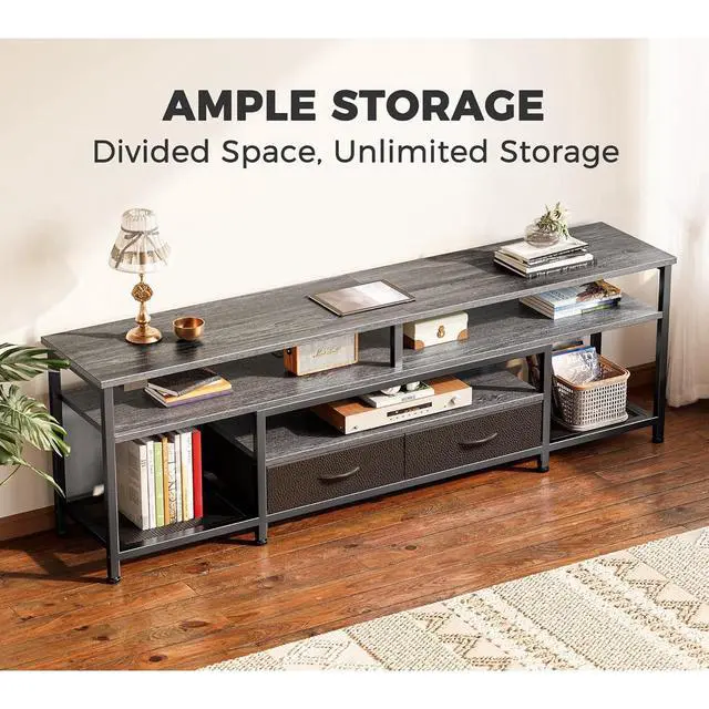 Alt view image 4 of 6 - Eyesoul 63 Inch LED TV Stand for 65 70 Inch TV, Entertainment Center with Open Shelves and Power Outlets, TV Console for Living Room, Media Console with Drawers, Grey, 8779HC