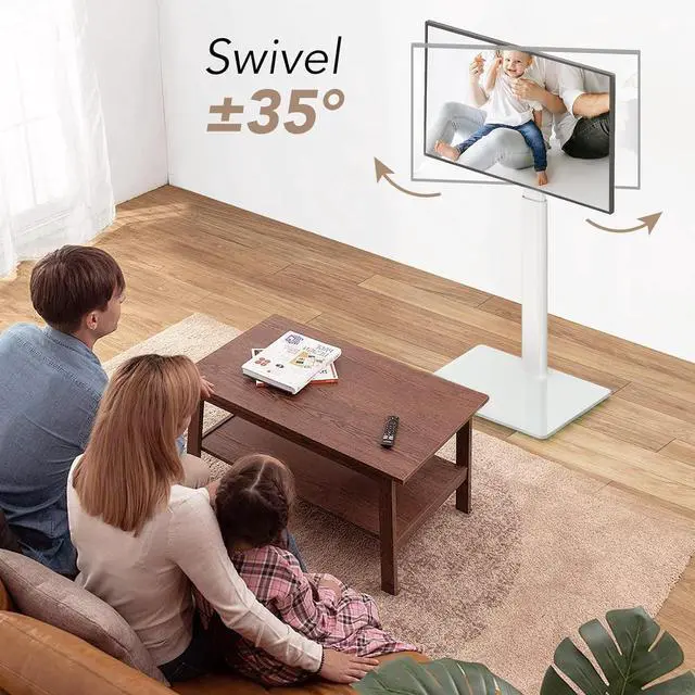 Alt view image 2 of 6 - Eyesoul Universal Floor TV Stand with Mount 70 Degree Swivel 9 Level Height Adjustable and Space Saving Design for Most 27 to 65 inch LCD, LED OLED TVs, Perfect for Corner & Bedroom White AX1006TW