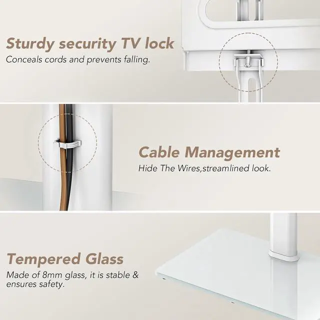 Alt view image 6 of 6 - Eyesoul Universal Floor TV Stand with Mount 70 Degree Swivel 9 Level Height Adjustable and Space Saving Design for Most 27 to 65 inch LCD, LED OLED TVs, Perfect for Corner & Bedroom White AX1006TW