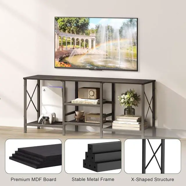 Alt view image 5 of 6 - Eyesoul TV Stand for 55 Inch TV, Entertainment Center with 3-Tier Open Shelves, TV Console Table for Living Room, Bedroom, Black