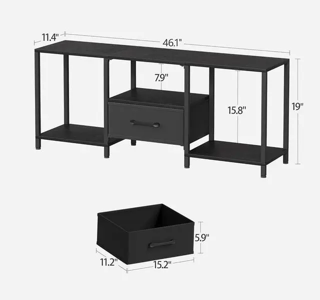 Alt view image 3 of 6 - Eyesoul TV Stand with Fabric Drawer for 55 Inch TV, Entertainment Center with Open Shelves, Media TV Console Table for Living Room, Bedroom, Black