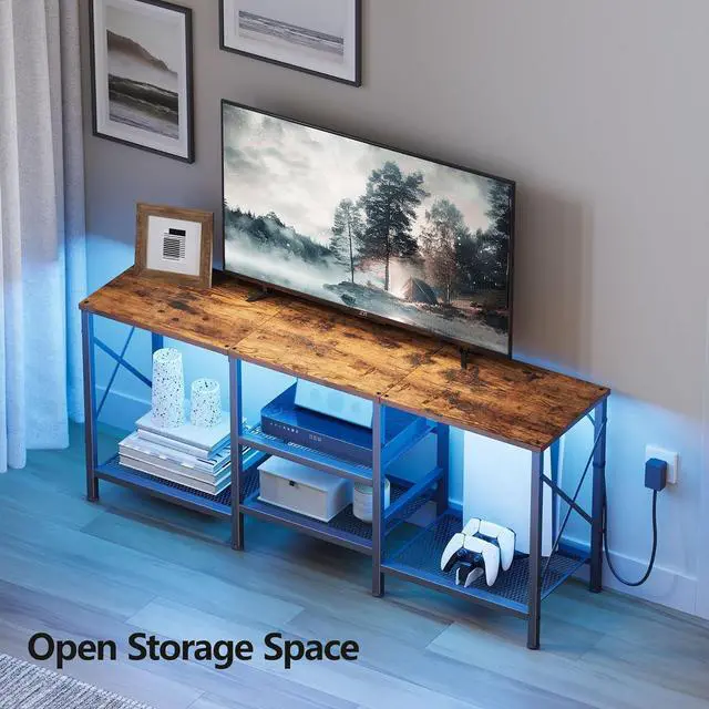 Alt view image 5 of 6 - Eyesoul TV Stand with LED Lights for 55 Inch TV, Entertainment Center with 3-Tier Open Shelves, TV Console Table for Living Room, Bedroom, Rustic Brown