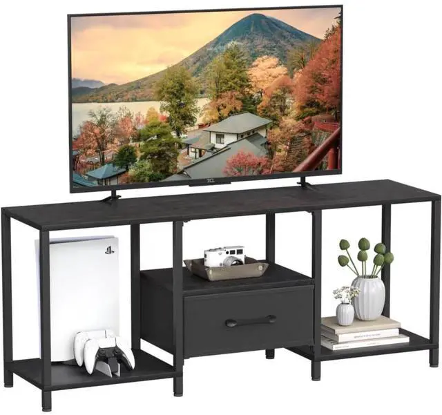 Main image of Eyesoul TV Stand with Fabric Drawer for 55 Inch TV, Entertainment Center with Open Shelves, Media TV Console Table for Living Room, Bedroom, Black