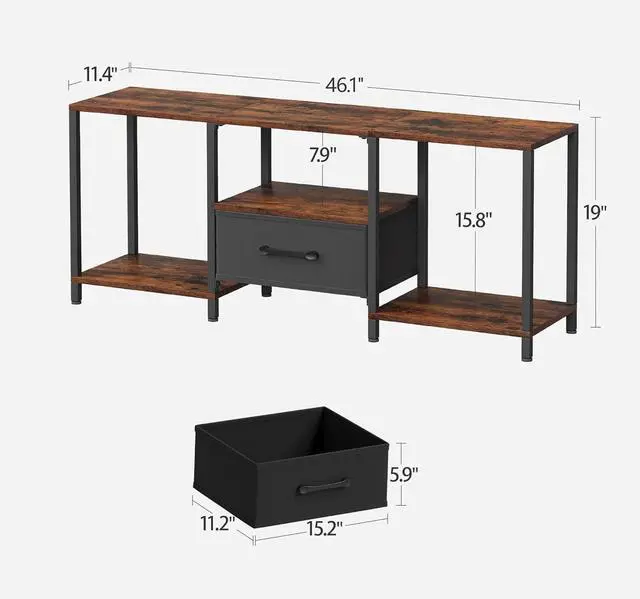Alt view image 3 of 6 - Eyesoul TV Stand with Fabric Drawer for 55 Inch TV, Entertainment Center with Open Shelves, Media TV Console Table for Living Room, Bedroom, Rustic Brown