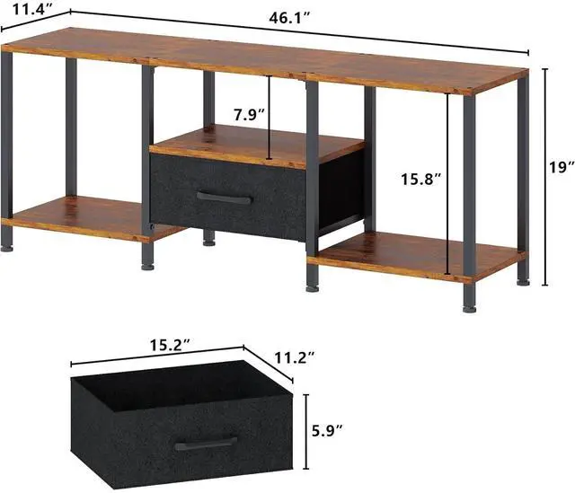 Alt view image 3 of 6 - Eyesoul TV Stand with LED Lights, Entertainment Center with Open Shelves and Fabric Drawer, Media Console for 55 Inch TV, Television Stands, Living Room Furniture, Bedroom, Rustic Brown