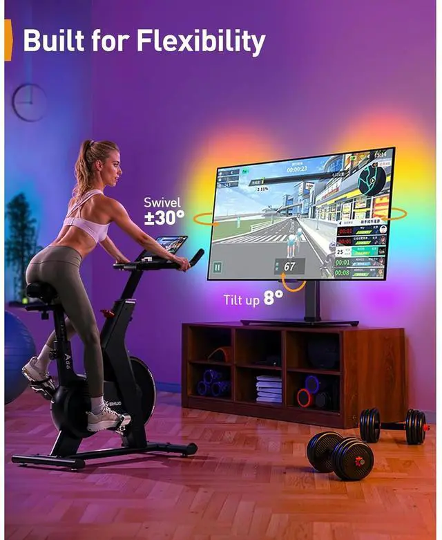 Alt view image 2 of 6 - Eyesoul Universal Swivel TV Stand with LED Lights for 3270 inch TVs, Height Adjustable Table Top TV Stand with Tilt, Tempered Glass Base, Holds up to 88 lbs, Max VESA 400x400mm, PGTVS32B