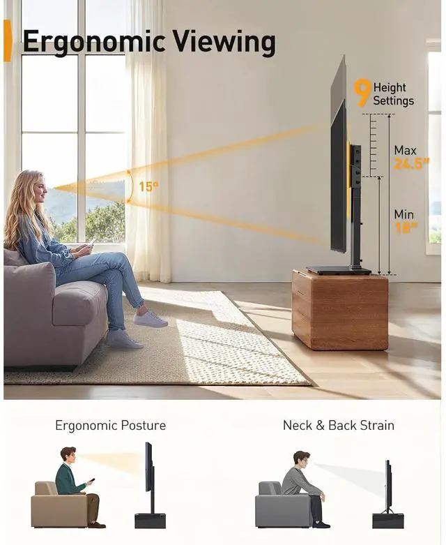 Alt view image 5 of 6 - Eyesoul Universal Swivel TV Stand with LED Lights for 3270 inch TVs, Height Adjustable Table Top TV Stand with Tilt, Tempered Glass Base, Holds up to 88 lbs, Max VESA 400x400mm, PGTVS32B