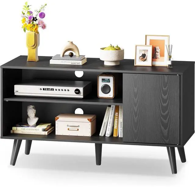 Main image of Eyesoul TV Stand for 43 Inch TV, Small Entertainment Center with Storage Cabinet & Adjustable Shelves, Mid-Century Modern TV Stands for Living Room and Bedroom, 32" TV Console, Black