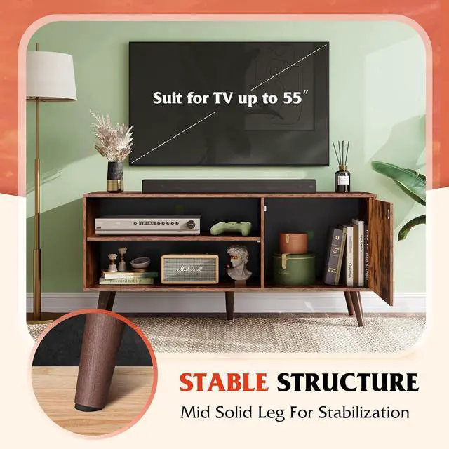 Alt view image 6 of 6 - Eyesoul TV Stand for 55 Inch TVs, Entertainment Center with Storage Cabinet, Mid-Century TV Stands for Living Room and Bedroom, 50" TV Console, Brown