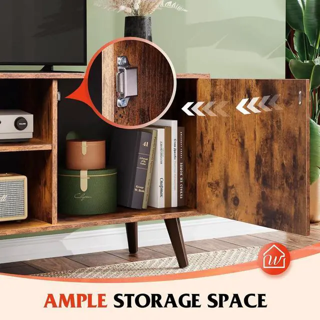 Alt view image 4 of 6 - Eyesoul TV Stand for 55 Inch TVs, Entertainment Center with Storage Cabinet, Mid-Century TV Stands for Living Room and Bedroom, 50" TV Console, Brown