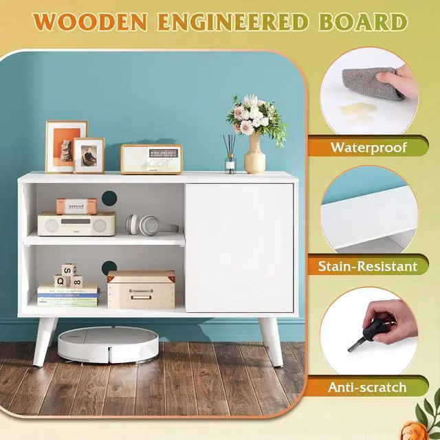 Alt view image 5 of 6 - Eyesoul TV Stand for 40 Inch TVs, Small Entertainment Center with Storage Cabinet, Mid-Century Modern TV Stands for Living Room and Bedroom, 32" TV Console, White