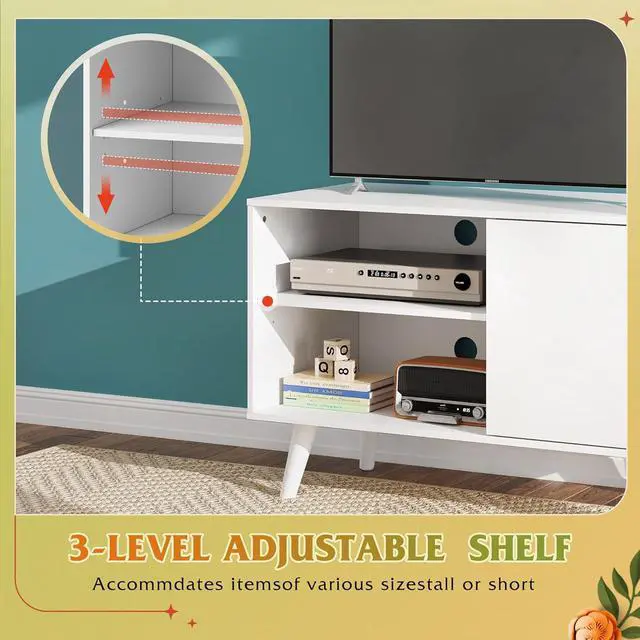 Alt view image 4 of 6 - Eyesoul TV Stand for 40 Inch TVs, Small Entertainment Center with Storage Cabinet, Mid-Century Modern TV Stands for Living Room and Bedroom, 32" TV Console, White