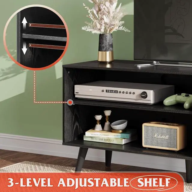 Alt view image 5 of 6 - Eyesoul TV Stand for 55 Inch TVs, Entertainment Center with Storage Cabinet, Mid-Century TV Stands for Living Room and Bedroom, 50" TV Console, Black