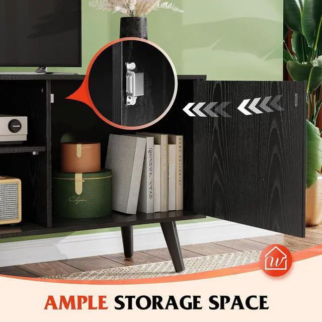 Alt view image 4 of 6 - Eyesoul TV Stand for 55 Inch TVs, Entertainment Center with Storage Cabinet, Mid-Century TV Stands for Living Room and Bedroom, 50" TV Console, Black