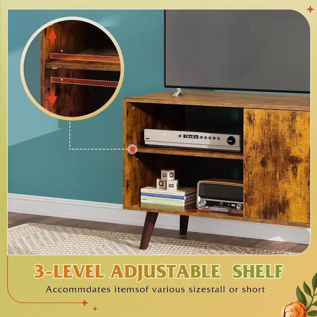 Alt view image 4 of 6 - Eyesoul TV Stand for 40 Inch TVs, Small Entertainment Center with Storage Cabinet, Mid-Century Modern TV Stands for Living Room and Bedroom, 32" TV Console, Brown