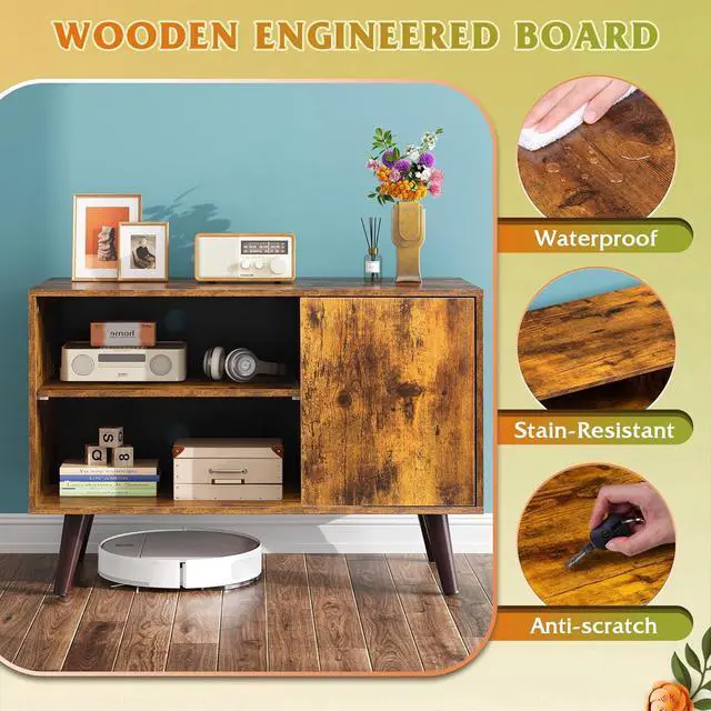 Alt view image 5 of 6 - Eyesoul TV Stand for 40 Inch TVs, Small Entertainment Center with Storage Cabinet, Mid-Century Modern TV Stands for Living Room and Bedroom, 32" TV Console, Brown