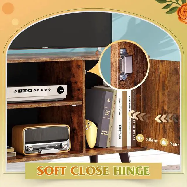 Alt view image 6 of 6 - Eyesoul TV Stand for 40 Inch TVs, Small Entertainment Center with Storage Cabinet, Mid-Century Modern TV Stands for Living Room and Bedroom, 32" TV Console, Brown