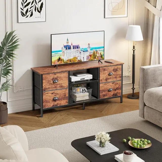 Alt view image 2 of 6 - Eyesoul TV Stand with 4 Drawers, 43 Inch Entertainment Center with Open Shelves, Media Console Table for 50" TV, Television Stand for Bedroom, Living Room/Rustic Brown