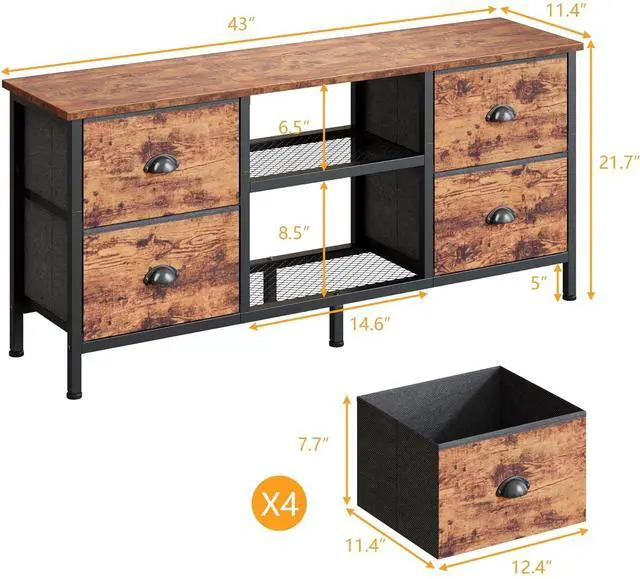 Alt view image 3 of 6 - Eyesoul TV Stand with 4 Drawers, 43 Inch Entertainment Center with Open Shelves, Media Console Table for 50" TV, Television Stand for Bedroom, Living Room/Rustic Brown