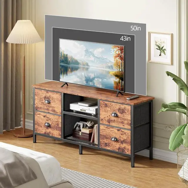 Alt view image 4 of 6 - Eyesoul TV Stand with 4 Drawers, 43 Inch Entertainment Center with Open Shelves, Media Console Table for 50" TV, Television Stand for Bedroom, Living Room/Rustic Brown