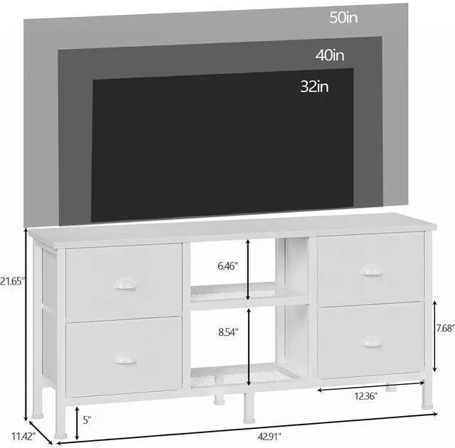 Alt view image 3 of 6 - Eyesoul TV Stand Dresser with 4 Drawers, Entertainment Center with Open Shelf, Small Television Stands for 50" TV, Media Center for Bedroom, Living Room/White
