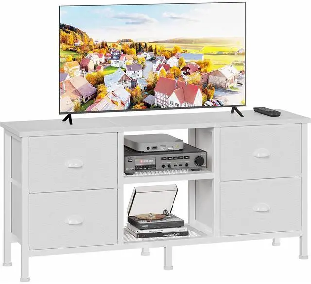 Main image of Eyesoul TV Stand Dresser with 4 Drawers, Entertainment Center with Open Shelf, Small Television Stands for 50" TV, Media Center for Bedroom, Living Room/White