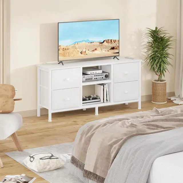 Alt view image 5 of 6 - Eyesoul TV Stand Dresser with 4 Drawers, Entertainment Center with Open Shelf, Small Television Stands for 50" TV, Media Center for Bedroom, Living Room/White