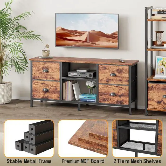 Alt view image 6 of 6 - Eyesoul TV Stand with 4 Drawers, 43 Inch Entertainment Center with Open Shelves, Media Console Table for 50" TV, Television Stand for Bedroom, Living Room/Rustic Brown