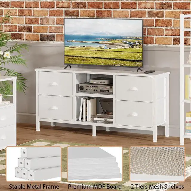 Alt view image 6 of 6 - Eyesoul TV Stand Dresser with 4 Drawers, Entertainment Center with Open Shelf, Small Television Stands for 50" TV, Media Center for Bedroom, Living Room/White