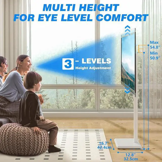 Alt view image 2 of 6 - Eyesoul Swivel Floor TV Stand with Mount for 32-60 inch TVs up to 88 lbs, Height Adjustable Tall TV Stand with Wood Base, Saving Space Design for Bedroom, Living Room and Corner, White