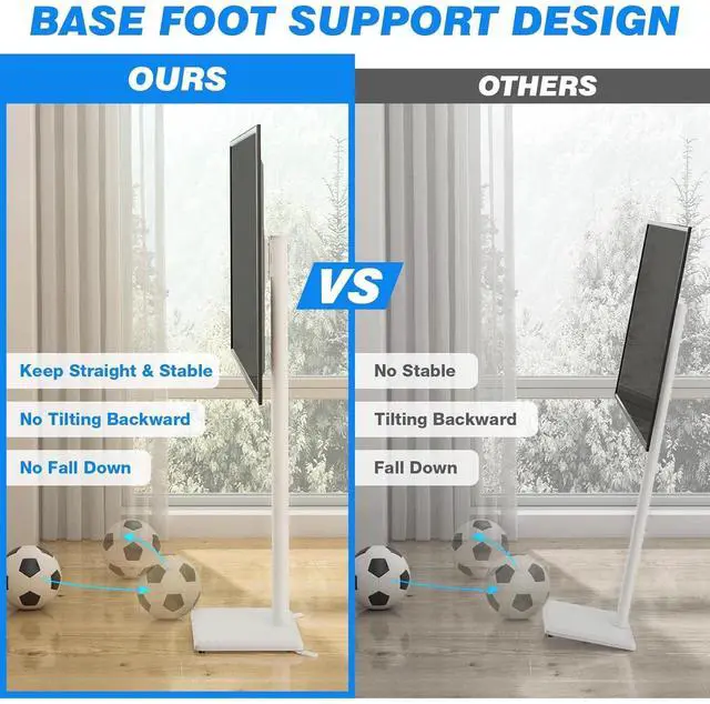 Alt view image 3 of 6 - Eyesoul Swivel Floor TV Stand with Mount for 32-60 inch TVs up to 88 lbs, Height Adjustable Tall TV Stand with Wood Base, Saving Space Design for Bedroom, Living Room and Corner, White
