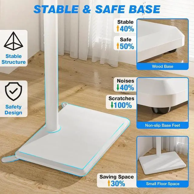 Alt view image 4 of 6 - Eyesoul Swivel Floor TV Stand with Mount for 32-60 inch TVs up to 88 lbs, Height Adjustable Tall TV Stand with Wood Base, Saving Space Design for Bedroom, Living Room and Corner, White