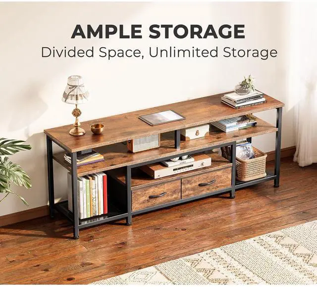 Alt view image 5 of 6 - Eyesoul TV Stand for 55 60 Inch TV, Entertainment Center with Power Outlets and LED Lights, 54 Inch TV Console for Living Room, Media Console with Drawers and Shelves, Rustic Brown, 8778FC