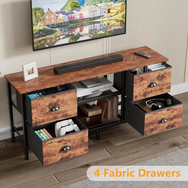 Alt view image 5 of 6 - Eyesoul TV Stand with 4 Drawers, 43 Inch Entertainment Center with Open Shelves, Media Console Table for 50" TV, Television Stand for Bedroom, Living Room/Rustic Brown