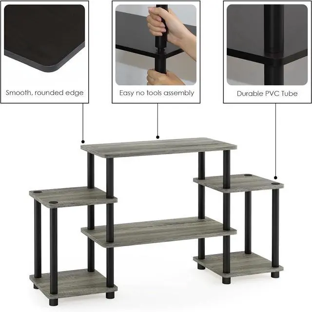 Alt view image 5 of 6 - Eyesoul Turn-N-Tube No Tools Entertainment Center, Round Square Corner, French Oak Grey/Black