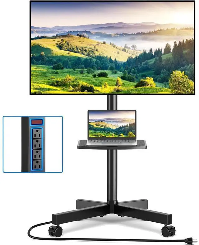 Main image of Eyesoul Mobile TV Cart with Power Outlet, Rolling TV Stand for 23-60 Inch LCD LED OLED Flat Panel Curved Screen TVs up to 88 lbs, Height Adjustable Portable TV Stand with Wheels, Max VESA 400x400mm