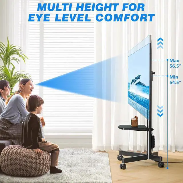 Alt view image 4 of 6 - Eyesoul Mobile TV Cart with Power Outlet, Rolling TV Stand for 23-60 Inch LCD LED OLED Flat Panel Curved Screen TVs up to 88 lbs, Height Adjustable Portable TV Stand with Wheels, Max VESA 400x400mm