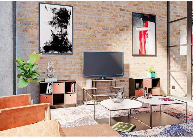 Alt view image 2 of 6 - Eyesoul Turn-N-Tube No Tools Entertainment Center, Round Square Corner, French Oak Grey/Black